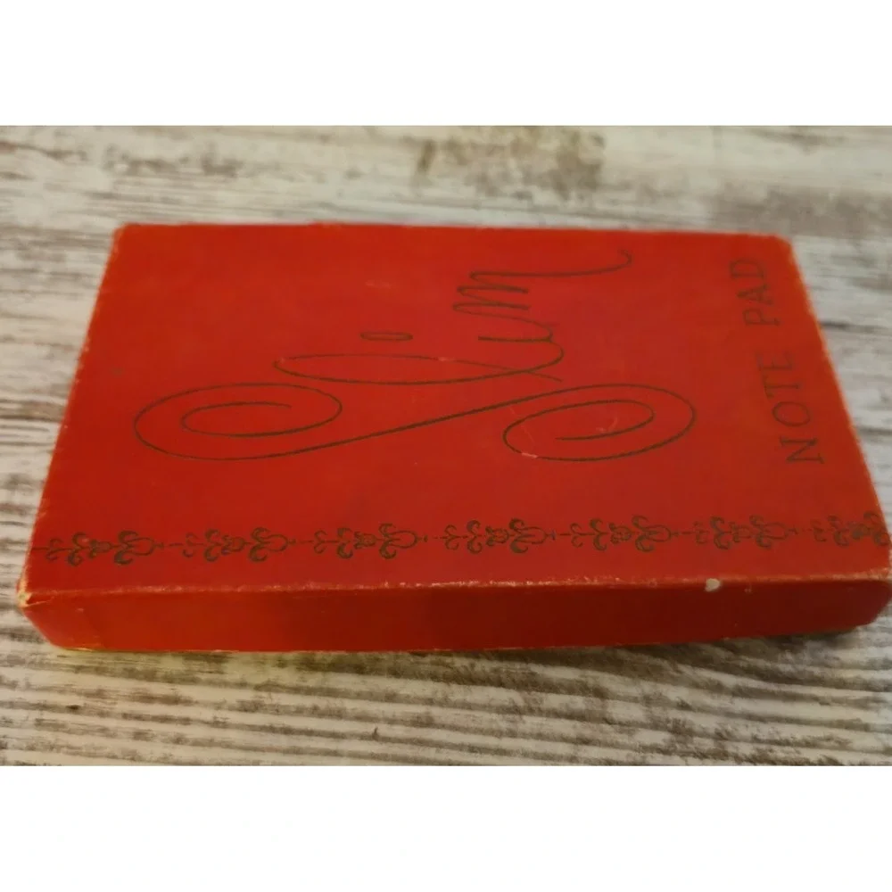 Vintage Slim Note Pad in Decorative Box Shield Emblem Cream Red Gold Stationery